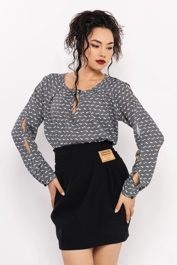 Amnesia - Meshi Fekete-Ecrü Mintás Felső