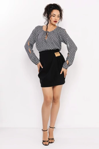 Amnesia - Meshi Fekete-Ecrü Mintás Felső