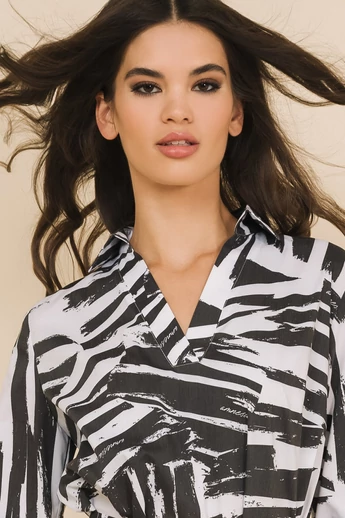 Amnesia - Prug Fekete-Fehér Mintás Tunika