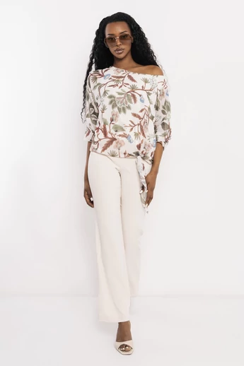 Amnesia - Milori Ecrü-Barna Virág-Mintás Felső