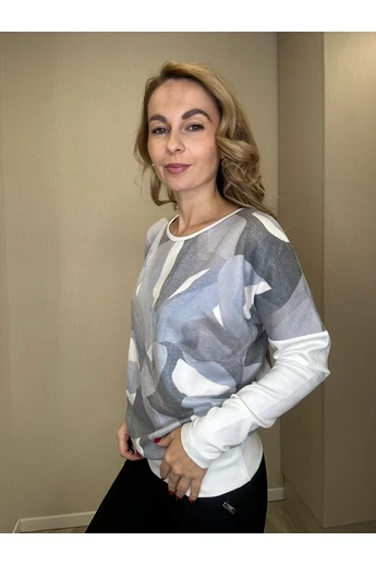 Blue Nature – Ylena Mintás Ecrü-Kék Felső