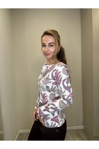 Blue Nature - Stella Mintás Ecrü-Bordó Kötött Felső