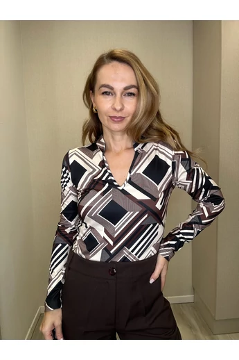 Blue Nature - Polia Mintás Ecrü-Sötétbarna Felső/Rombusz