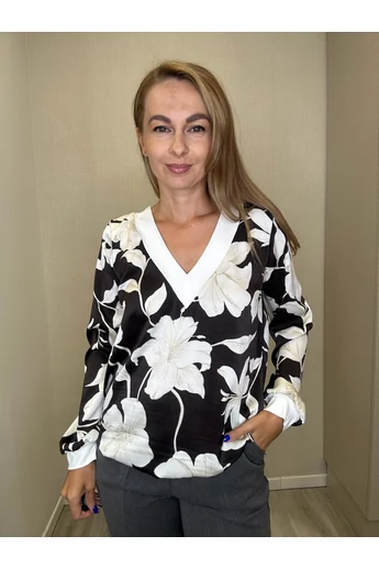 Blue Nature - Selina Virág Mintás Sötétbarna Felső