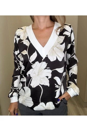 Blue Nature - Selina Virág Mintás Sötétbarna Felső