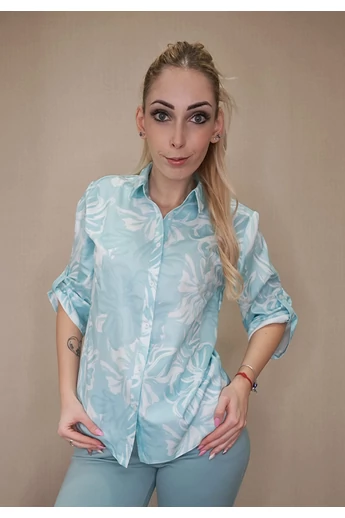 Blue Nature - Korina Menta-Ecrü Virág-Mintás Blúz