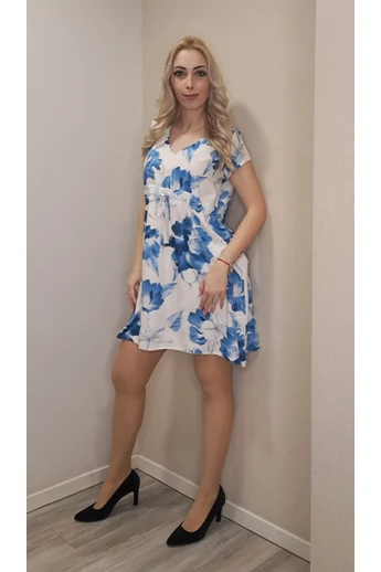 Blue Nature - Dafnie Ecrü-Királykék Mintás Ruha
