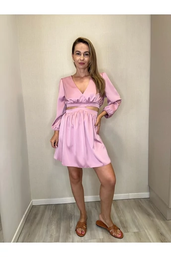 Envy - Nyitott Derekú Rózsaszín Szatén Ruha