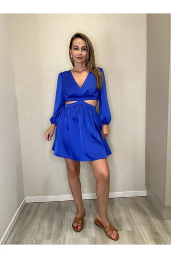 Envy - Nyitott Derekú Királykék Szatén Ruha