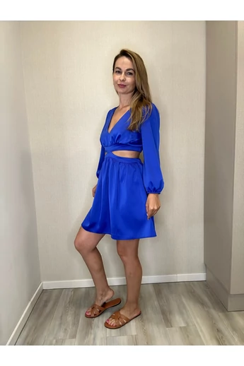 Envy - Nyitott Derekú Királykék Szatén Ruha