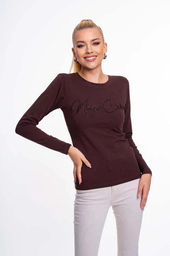 Mayo Chix - Light Hímzett Sötétbarna Póló