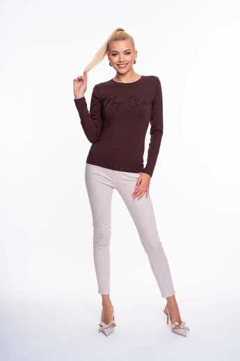 Mayo Chix - Light Hímzett Sötétbarna Póló