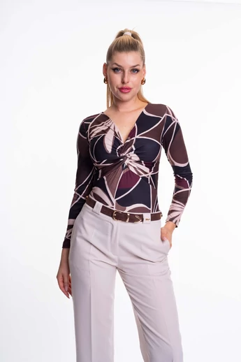 Mayo Chix - Creek Mintás Sötétbarna-Bordó Felső