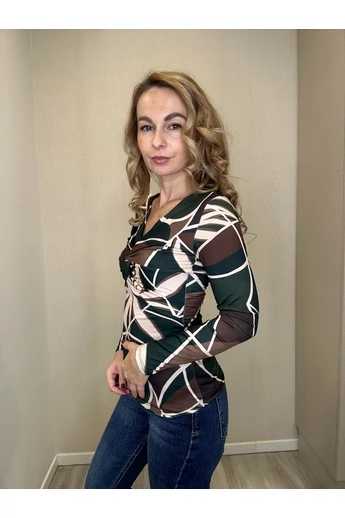 Mayo Chix - Creek Mintás Sötétbarna-Zöld Felső