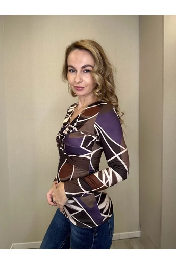 Mayo Chix - Creek Mintás Sötétbarna-Padlizsán Felső