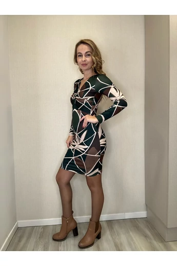 Mayo Chix - Creek Mintás Sötétbarna-Zöld Ruha