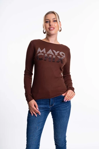 Mayo Chix - Nápoly Sötétbarna Pulóver/Átmenetes Strassz