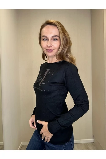 Mayo Chix - Nápoly Fekete Pulóver/Nagystrasszos