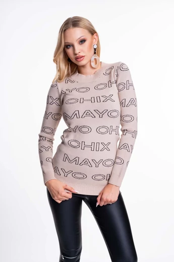 Mayo Chix - Pear Bézs-Fekete Kötött Pulóver