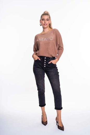 Mayo Chix - Babylon Fekete Mom Fit Farmernadrág