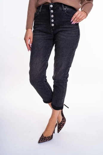 Mayo Chix - Babylon Fekete Mom Fit Farmernadrág