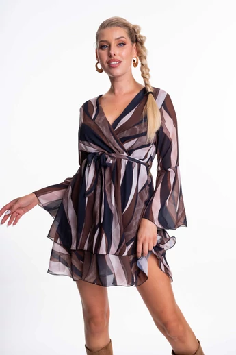 Mayo Chix - Shanky Sötétbarna Mintás Ruha