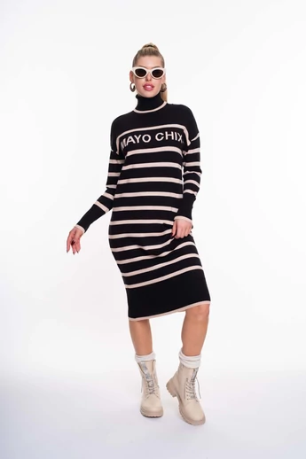 Mayo Chix - Maison Fekete Csíkos Kötött Ruha