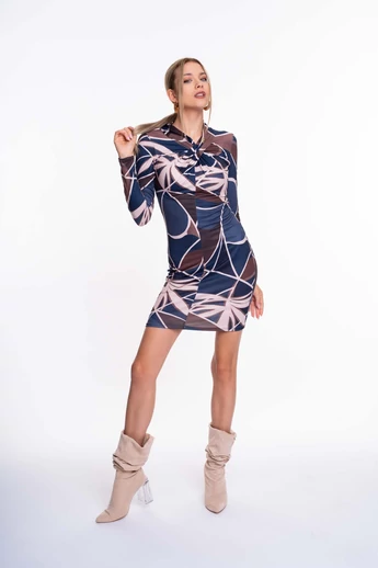 Mayo Chix - Betty Mintás Sötétbarna-Kék Ruha