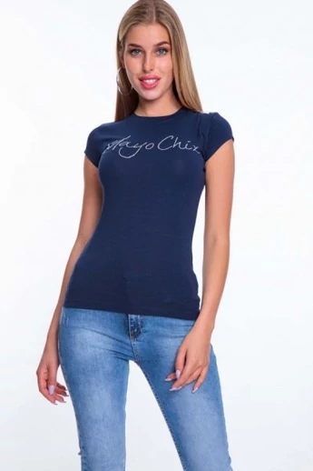 Mayo Chix - Light Strasszos Sötétkék Póló