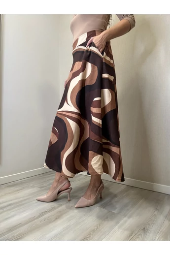 BEST - Sötétbarna-Barna Mintás Szoknya/Hullám