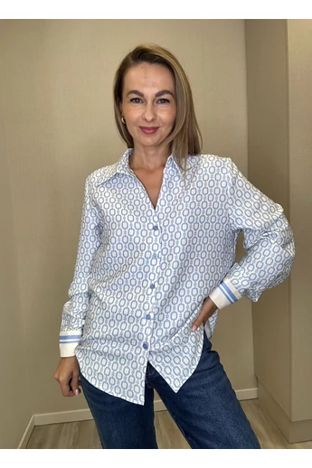 BEST - Mintás Kék Blúz