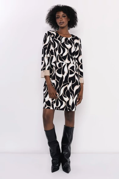 Amnesia - Tilen Mintás Fekete/Ecrü/Bézs Ruha