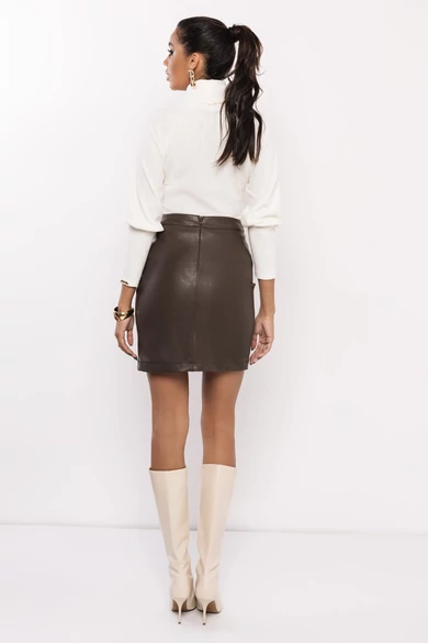 Amnesia - Aurora Sötétbarna Műbőr Szoknya