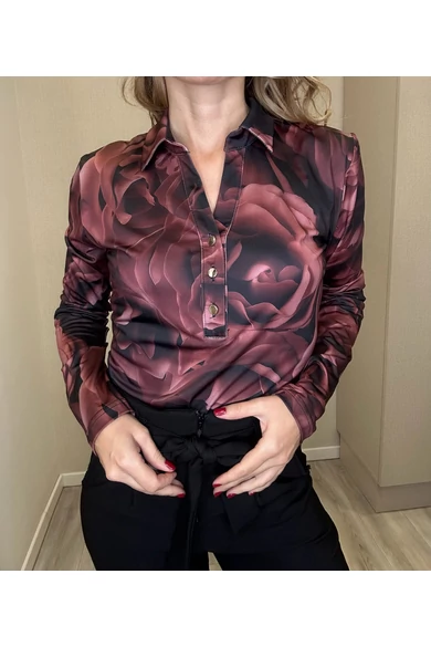 Blue Nature - Launa Mintás Fekete-Sötétbarna Felső/Rózsa