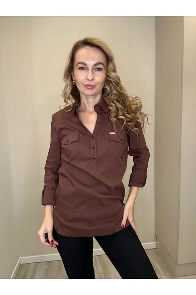 Blue Nature - 3Patentos Sötétbarna Blúz