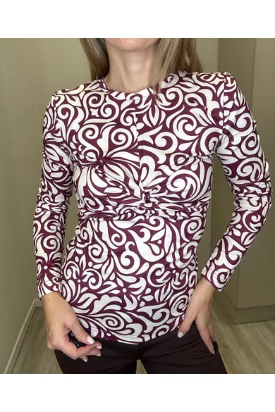 Blue Nature – Liza Mintás Ecrü-Bordó Felső/Bolyhos Pamut