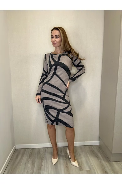 Blue Nature - Kalen Mintás Fangó-Fekete Ruha/Hullám