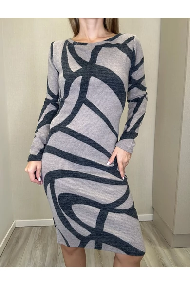 Blue Nature - Kalen Mintás Fangó-Fekete Ruha/Hullám