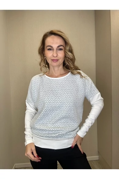 Blue Nature – Ylena Mintás Fehér-Zöld Felső/Lurex