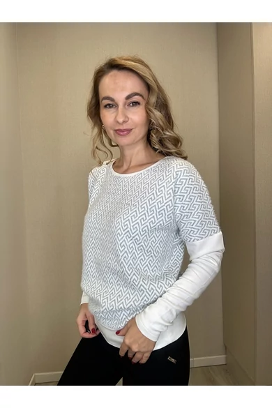 Blue Nature – Ylena Mintás Fehér-Zöld Felső/Lurex