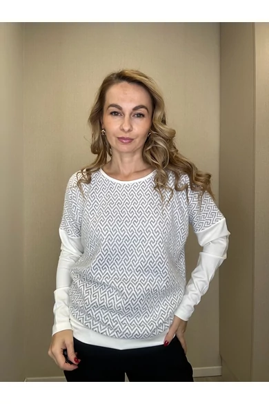 Blue Nature – Ylena Mintás Fehér-Szürke Felső/Lurex