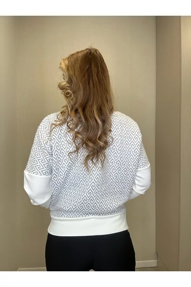Blue Nature – Ylena Mintás Fehér-Szürke Felső/Lurex
