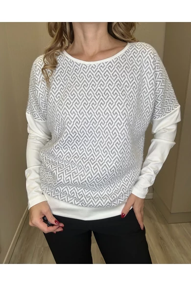 Blue Nature – Ylena Mintás Fehér-Szürke Felső/Lurex