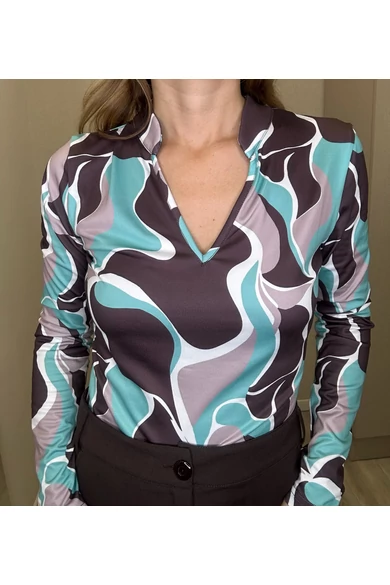 Blue Nature - Polia Mintás Sötétbarna-Türkiz Felső