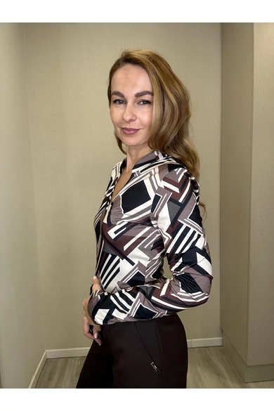 Blue Nature - Polia Mintás Ecrü-Sötétbarna Felső/Rombusz