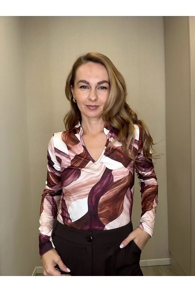 Blue Nature - Polia Mintás Bordó-Bézs Felső