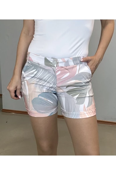Blue Nature - Alina Fehér Bézs Levél Mintás Short