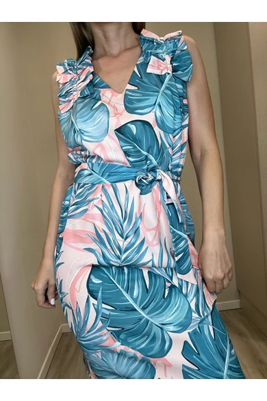 Blue Nature - Sandy Narancs-Zöld Levél Mintás Ruha