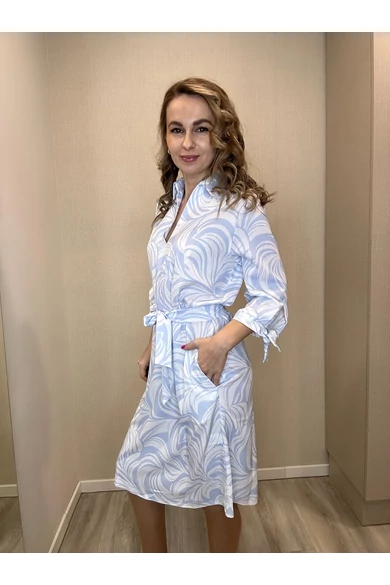 Blue Nature - Bia Világoskék-Ecrü Mintás Ruha