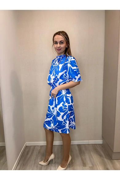 Blue Nature - Teresa Királykék-Ecrü Mintás Ruha